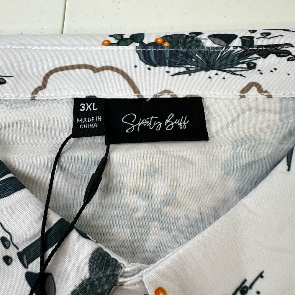 White Cactus Print Golf Polo Shirt Quick Dry - Picture 7 of 9
